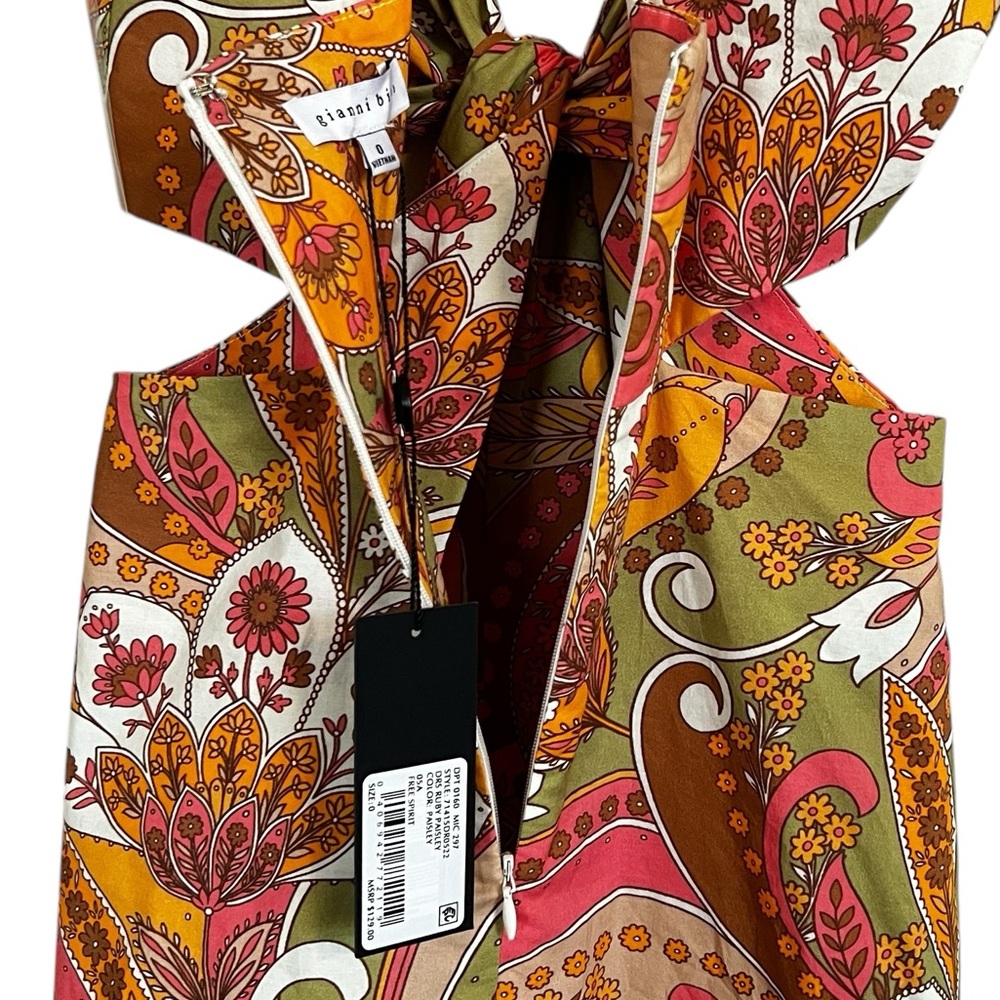 NWT Gianni Bini Ruby Paisley V-Neck Sleeveless Mini Dress 70's Style Cutouts Sz0 - Picture 9 of 15